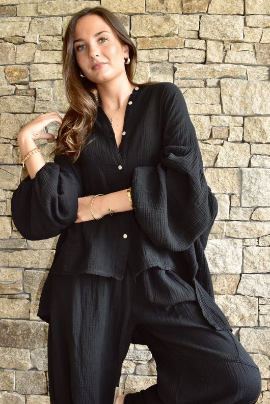 Hush Pillow Cotton Nero Boyfriend Shirt Black